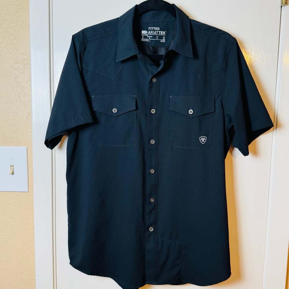 Ariat Men's VentTEK Western Fitted Short Sleeve Shirt in Black Small